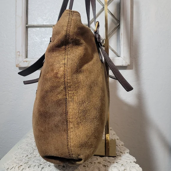Michael Kors Brown Soft Suede Leather Shoulder Tote Bucketbag Adjustable Straps - Picture 4 of 13